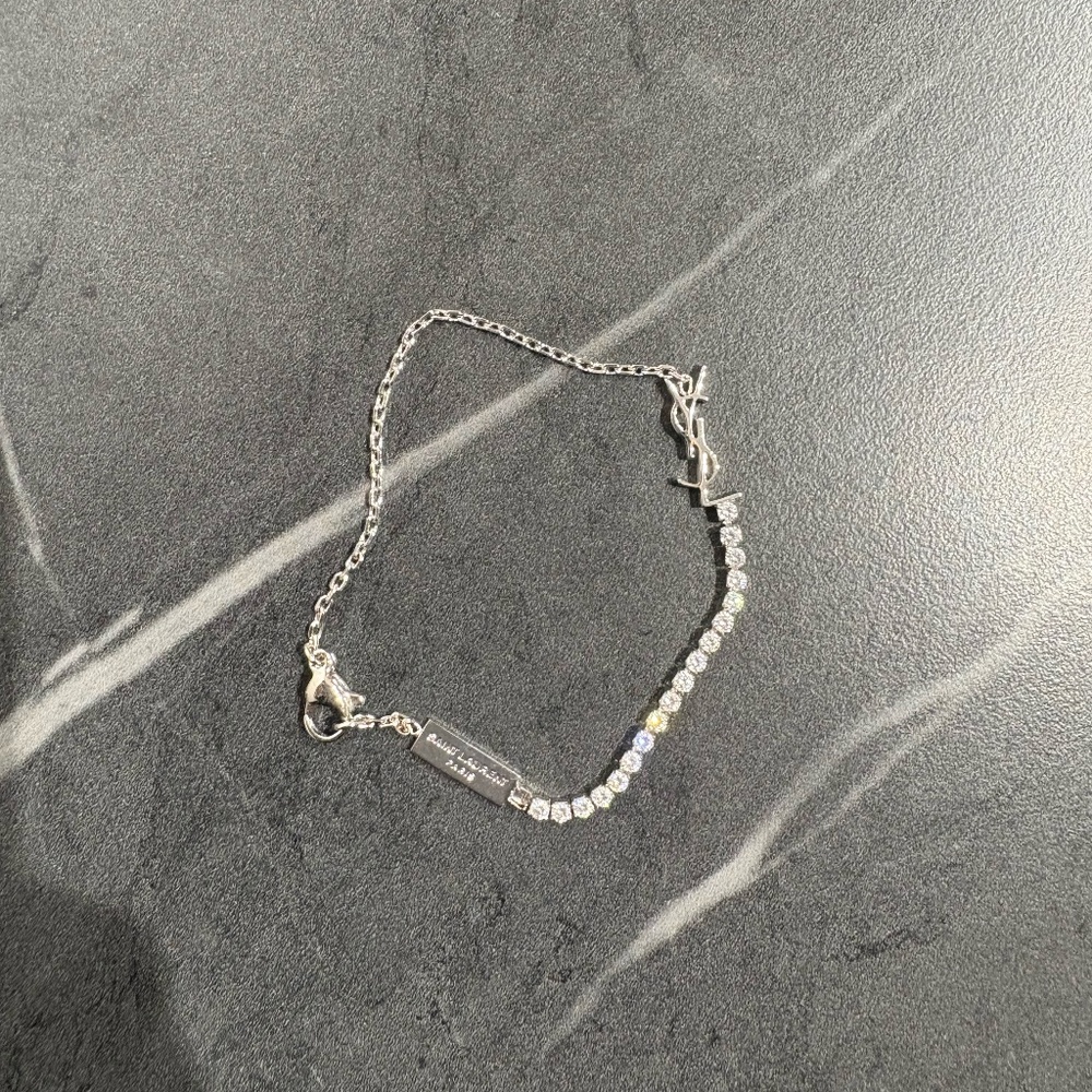 YSL Cassandre Charm Bracelet in Metal and Rhinestone